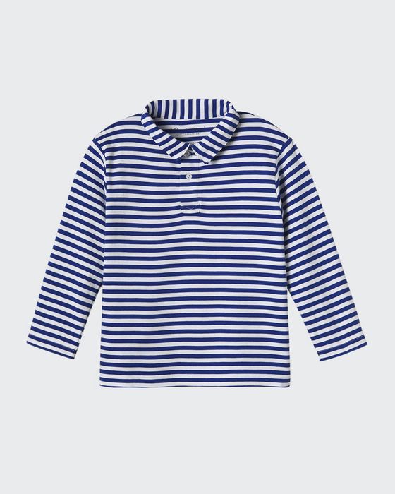 Boy's Henry Striped Long-Sleeve Polo Shirt, Size 12M-14