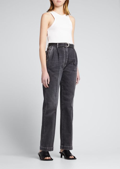 Peter Pleated Straight-Leg Belted Jeans
