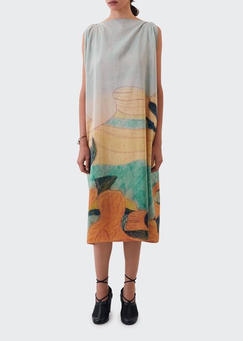 Yoakum Drawing-Print Sleevless Midi Dress