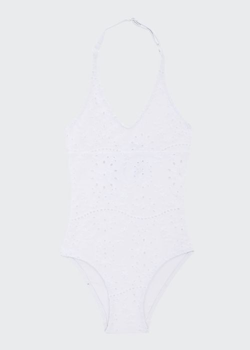 Girl's Broderie Anglaise Halter Swimsuit, Size 2-14