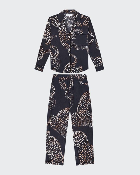 The Navy Jag Print Cotton Long Pajama Set