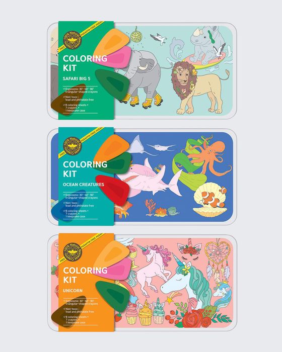 Safari, Ocean & Unicorn Coloring Kit