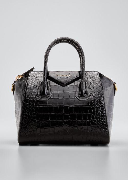 Antigona Small Croc-Embossed Leather Satchel Bag