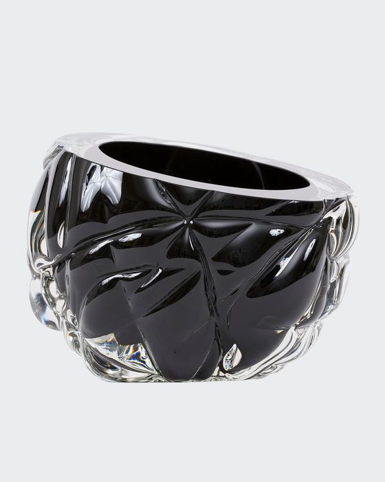 Cut Hand-Blown Glass Black Vase - Medium