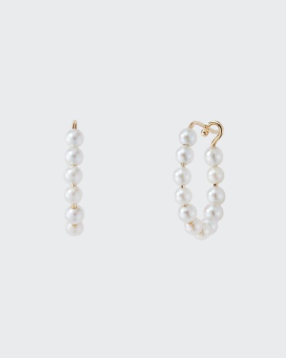 14k Gold Akoya Small Pearl Hoop Earrings