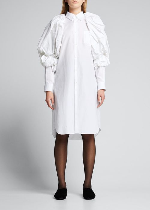 Exaggerated Puff-Sleeve Button-Down Shirtdress
