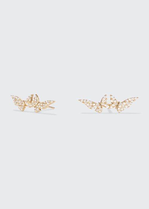 Girl's Double Tiny Butterfly Diamond Stud Earrings