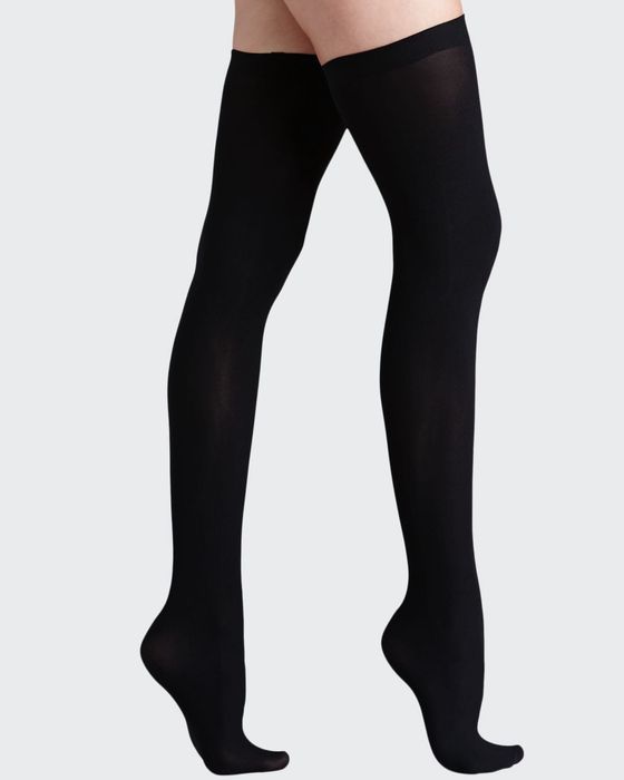 Up All Night Opaque Thigh Highs, Black