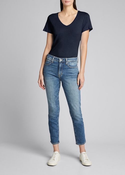 Stretch-Linen Semi-Relaxed V-Neck Tee