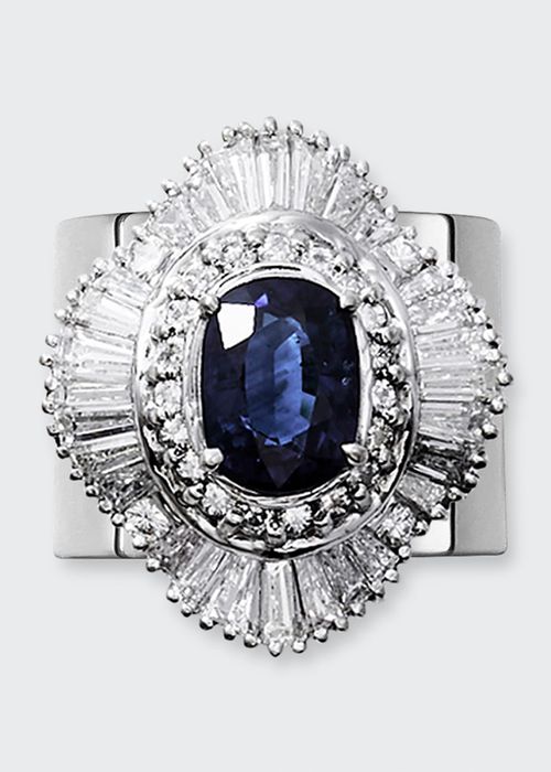 Revive Ring with Sapphire and Diamonds on Thick Platinum Band
