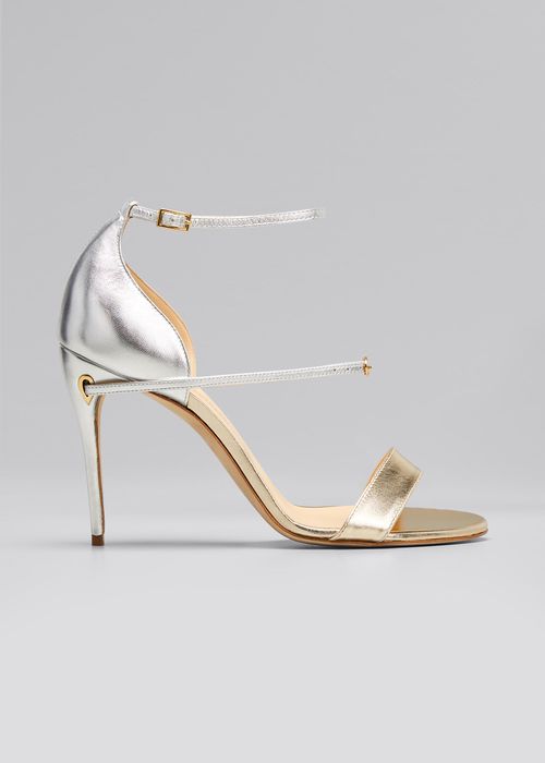 Rolando Bicolor Metallic Ankle-Strap Sandals