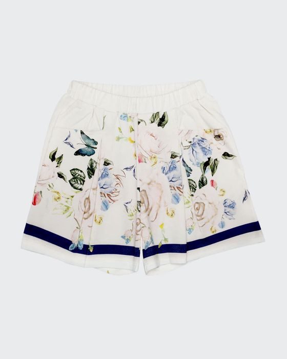 Girl's Butterfly & Floral-Print Pleated Shorts, Size 4-12