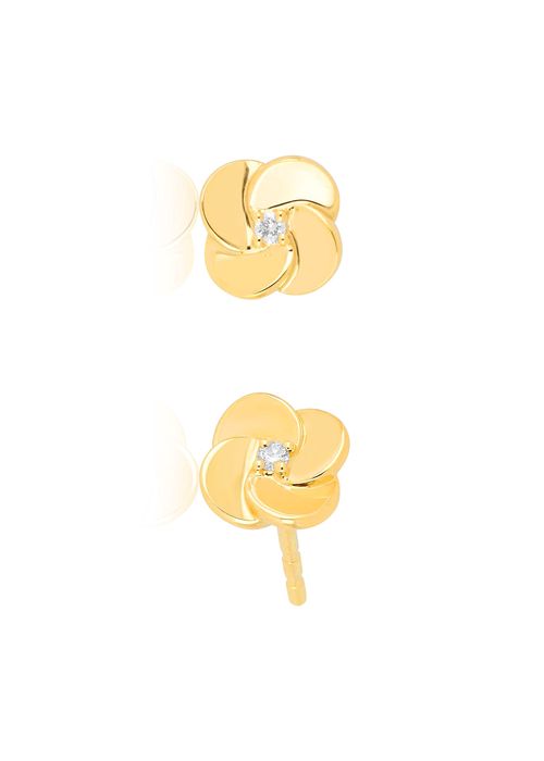 Gold and Diamond Petal Stud Earring, Single