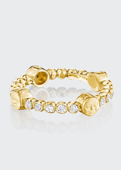 Tiny Moonface Bead Ring 18K Yellow Gold, Diamond 0.30Ct 5 Mm X 25 Mm