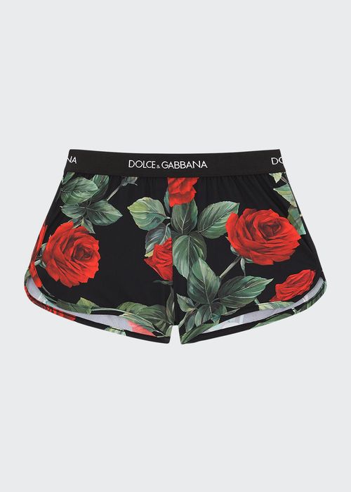Girls' Rose Print Beach Shorts, Size 8-12