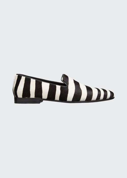 Men's Mario Zebra-Print Calf Hair Slippers