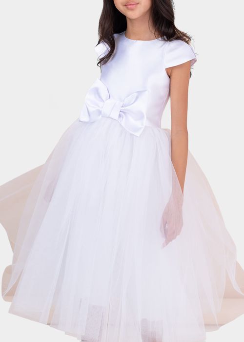 Girl's Elizabeth Satin Bow Tulle Dress, Size 4-12