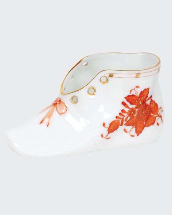 Chinese Bouquet Rust Porcelain Baby Shoe Keepsake