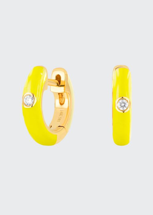 Single Diamond Yellow Enamel Huggie Earrings