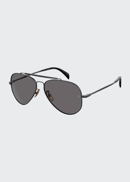 Men's Polarized Metal Aviator Brow-Bar Sunglasses