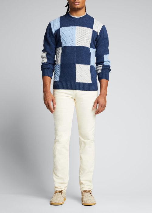Men's Wool Patchwork Sweater, Navy/Blue/Gray