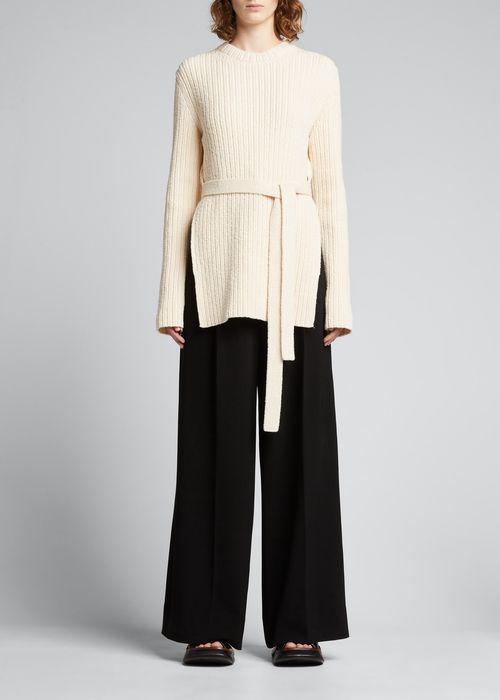 Compact Boucle Belted Sweater