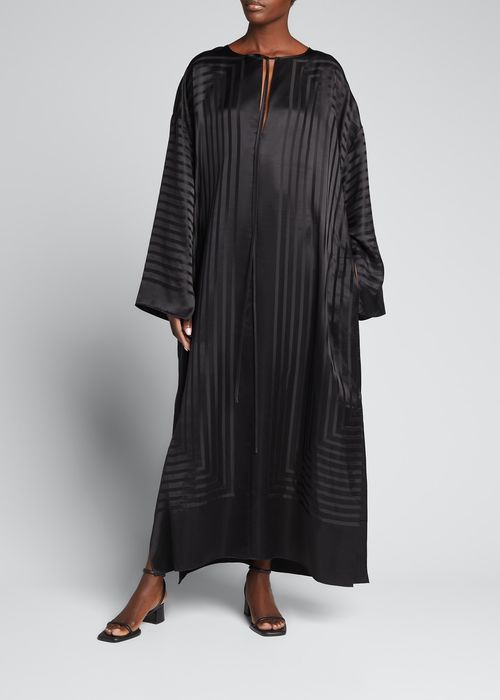 Long-Sleeve Monogram Silk Caftan Dress