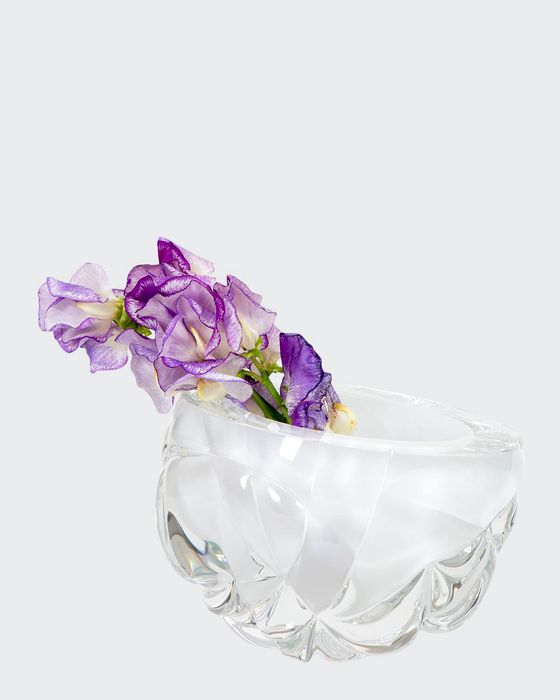 Cut Hand-Blown Glass White Vase - Medium