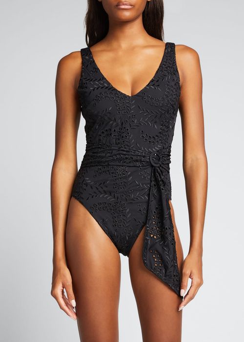 Costa Bella Belted Lace One-Piece Swimsuit
