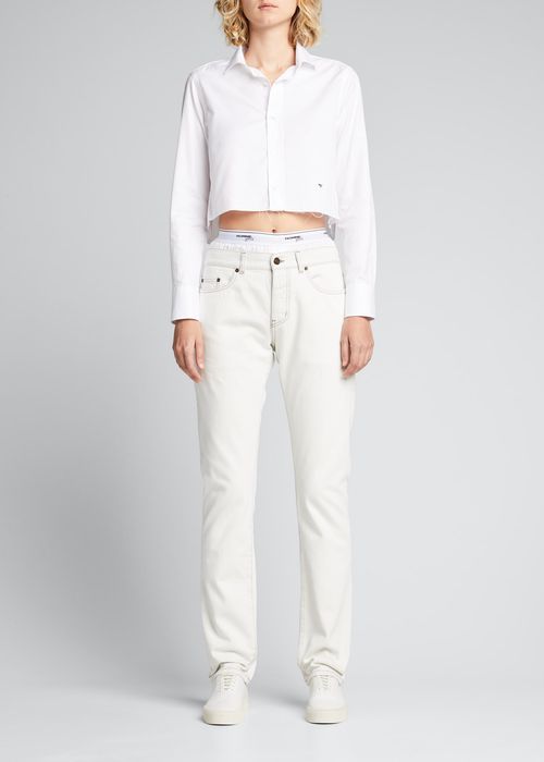 Cropped Button-Up Raw-Edge Shirt