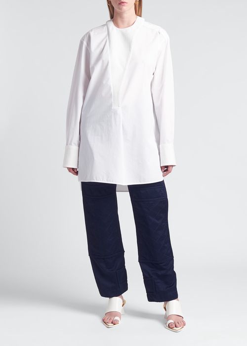 Rosette Jacquard-Bib Organic Cotton Poplin Shirt