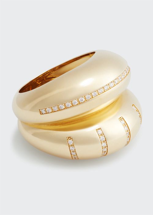 Yellow Gold Double Ring with Diamonds