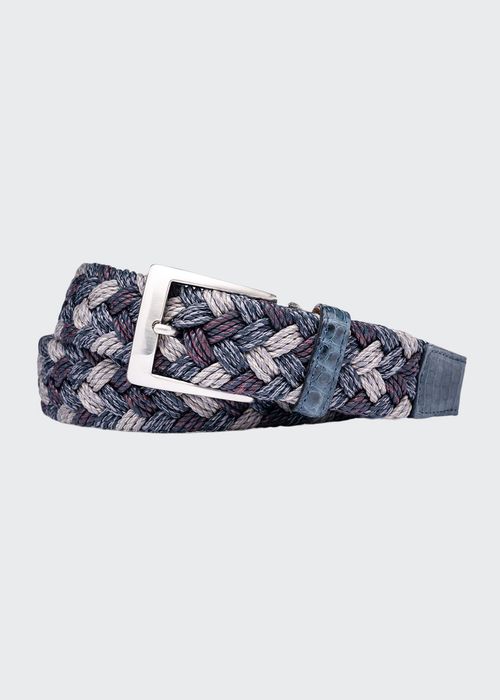 Men's Woven Linen Belt w/ Croc Tabs