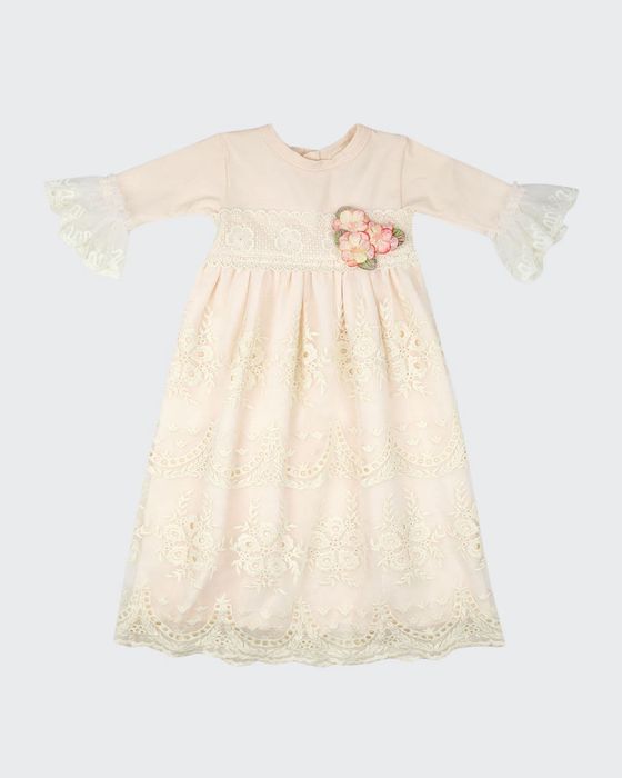 Girl's Peach Blush Ruffle Lace Dress w/ Headband, Size 0-3M