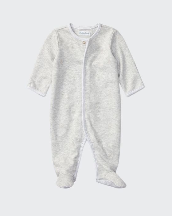 Logo Embroidery Heathered Interlock Footie Pajamas, Size Newborn-9 Months