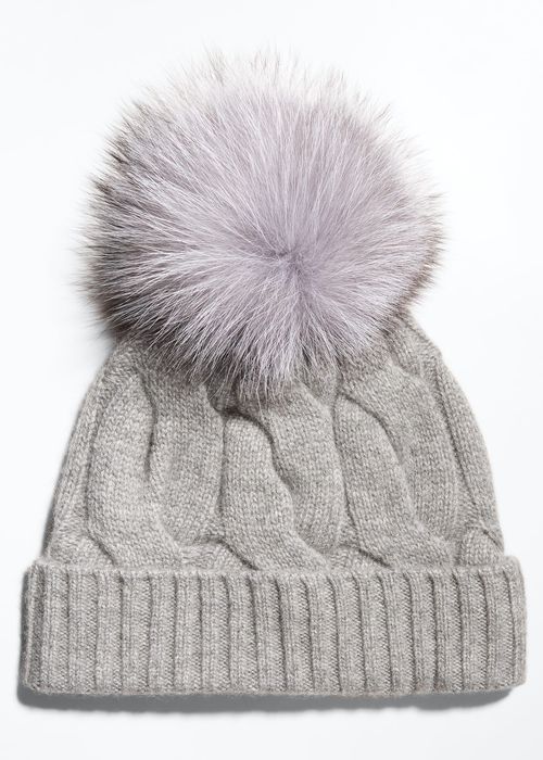 New York Cable Knit Beanie w/ Fox Fur