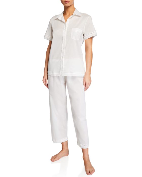 Cotton Lawn Short-Sleeve Crop Pajama Set