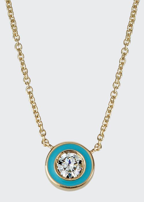 14k Diamond Turquoise Enamel Necklace