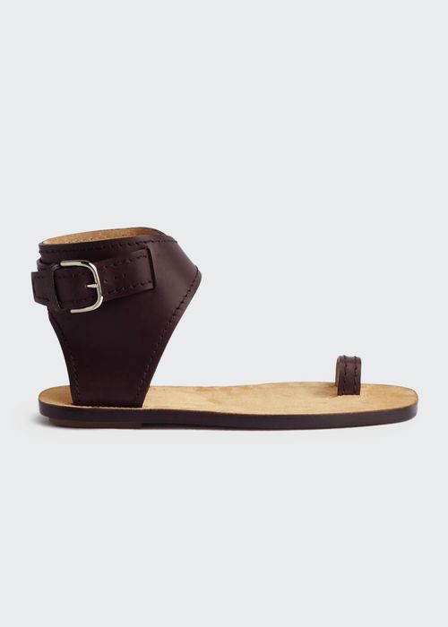 Calfskin Buckle Ankle-Cuff Flat Sandals