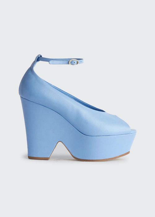 Eden Leather Peep-Toe Wedge Sandals