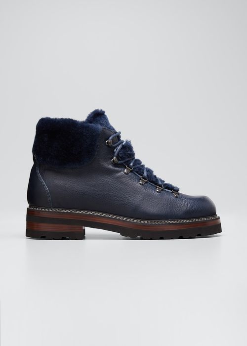 Men's Shearling-Lined Hiking Boots, Navy