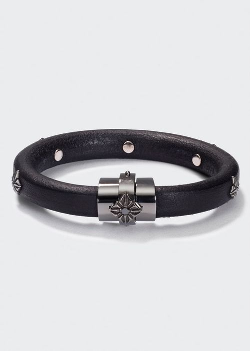 Men's Korne Leather & Black Rhodium Bracelet