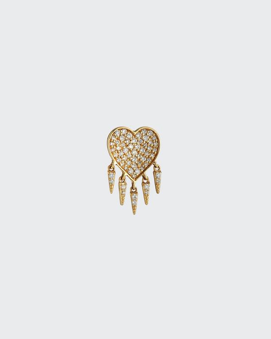14k Diamond Heart & Fringe Stud Earring, Single