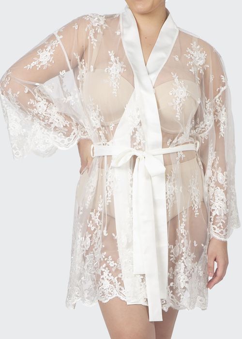 Plus Size Short Embroidered Lace Sheer Robe