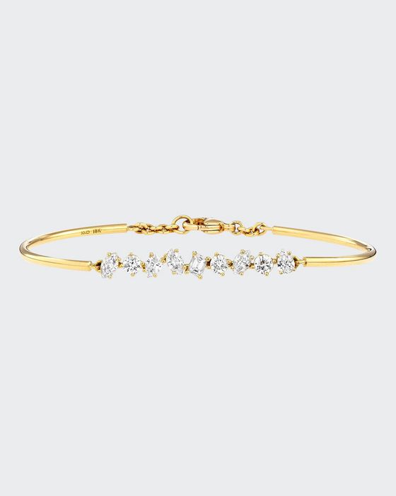 18K Gold Mixed Diamond Bar Wire Bracelet