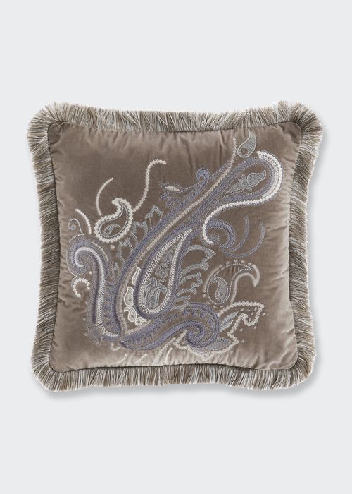 Kasbeth Embroidered Pillow With Fringe, 18X18