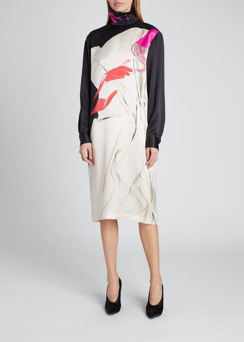 Golve & Scarf-Printed Silk Midi Dress