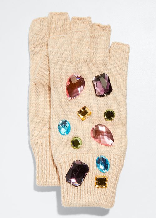 Mixed Jewel Fingerless Knit Gloves