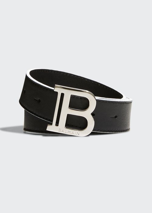 Kid's B Logo Buckle Leather Belt, Size 4-16