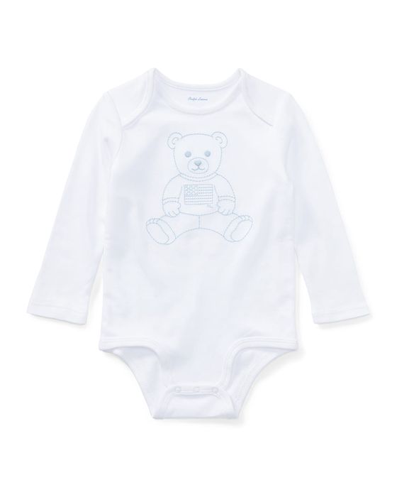 Polo Bear Embroidered Long-Sleeve Bodysuit, Size 3-12 Months